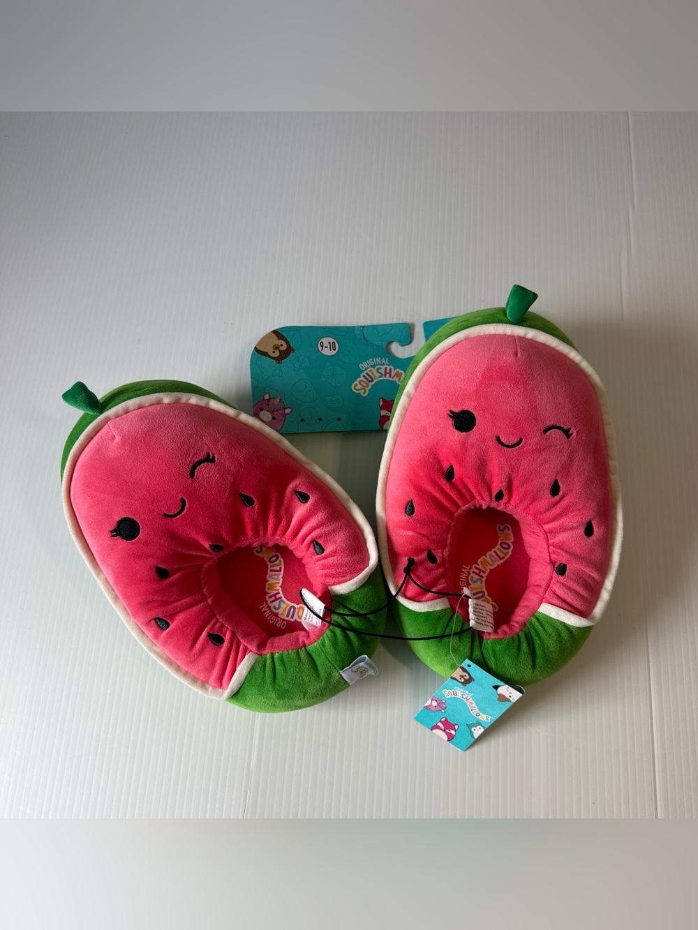 Squishmallows Watermelon Plush Slippers Pink Green Cozy Cute Kawaii 9-10 NWT